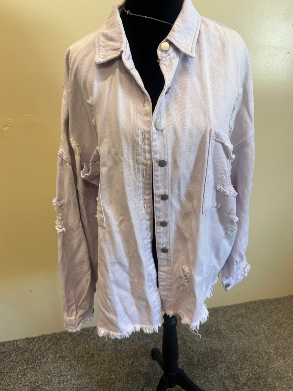 POL Lavender Distressed Denim Jacket Like New